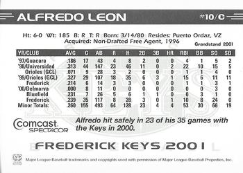 2001 Grandstand Pepsi Frederick Keys SGA #NNO Alfredo Leon Back