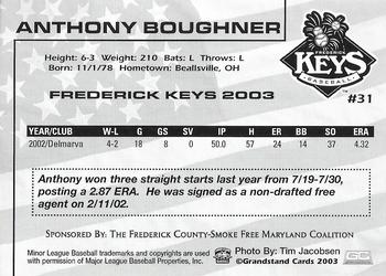 2003 Grandstand Frederick Keys SGA #NNO Anthony Boughner Back