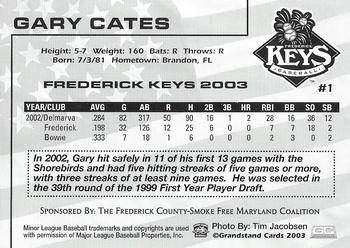 2003 Grandstand Frederick Keys SGA #NNO Gary Cates Back
