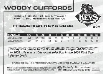 2003 Grandstand Frederick Keys SGA #NNO Woody Cliffords Back