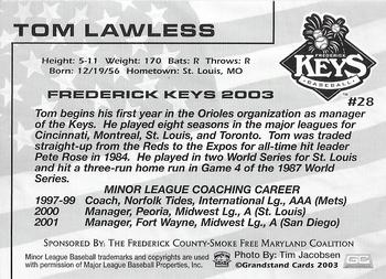 2003 Grandstand Frederick Keys SGA #NNO Tom Lawless Back