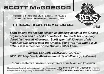 2003 Grandstand Frederick Keys SGA #NNO Scott McGregor Back