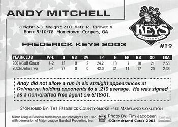 2003 Grandstand Frederick Keys SGA #NNO Andy Mitchell Back