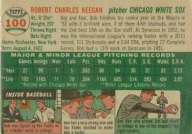 1954 Topps #100 Bob Keegan Back