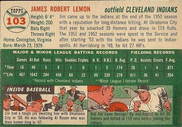 1954 Topps #103 Jim Lemon Back