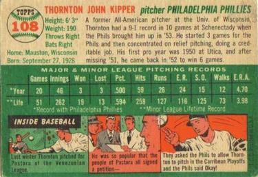 1954 Topps #108 Thornton Kipper Back