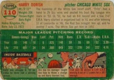 1954 Topps #110 Harry Dorish Back