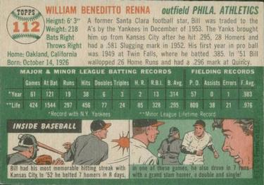 1954 Topps #112 Bill Renna Back