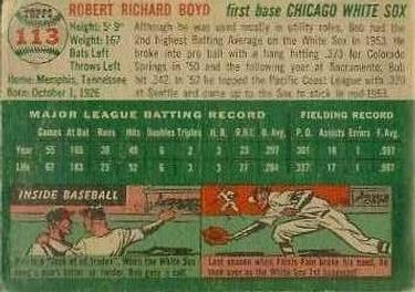 1954 Topps #113 Bob Boyd Back