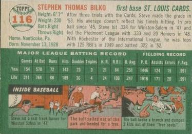 1954 Topps #116 Steve Bilko Back