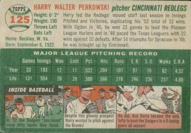 1954 Topps #125 Harry Perkowski Back
