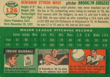 1954 Topps #126 Ben Wade Back