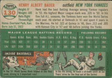 1954 Topps #130 Hank Bauer Back