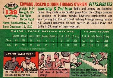 1954 Topps #139 Ed & John O'Brien Back
