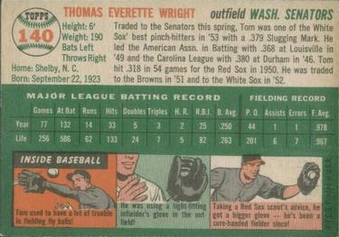 1954 Topps #140 Tom Wright Back