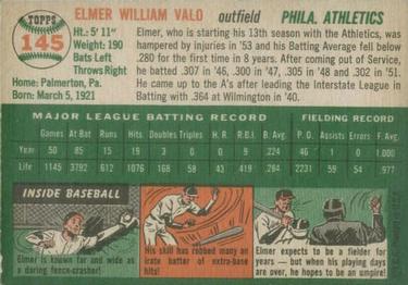 1954 Topps #145 Elmer Valo Back