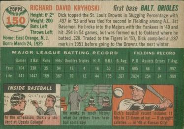 1954 Topps #150 Dick Kryhoski Back