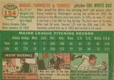 1954 Topps #154 Mike Fornieles Back