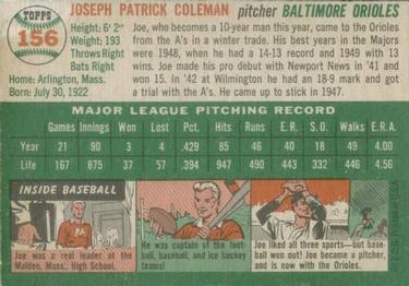 1954 Topps #156 Joe Coleman Back