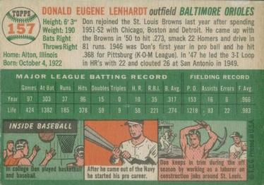 1954 Topps #157 Don Lenhardt Back