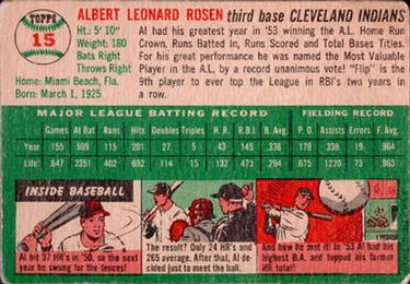 1954 Topps #15 Al Rosen Back