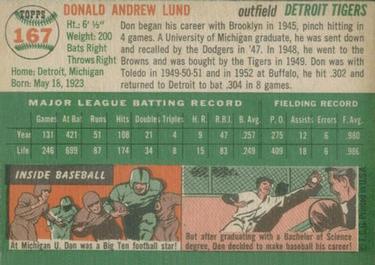 1954 Topps #167 Don Lund Back