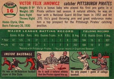 1954 Topps #16 Vic Janowicz Back