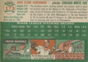1954 Topps #173 Jack Harshman Back