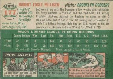 1954 Topps #177 Bob Milliken Back