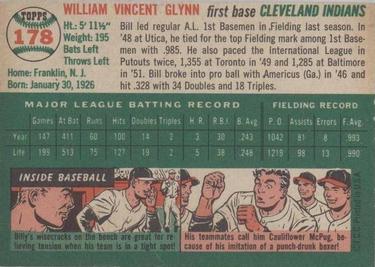 1954 Topps #178 Bill Glynn Back
