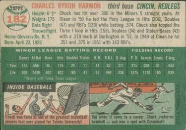 1954 Topps #182 Chuck Harmon Back