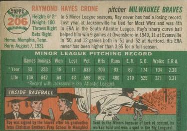 1954 Topps #206 Ray Crone Back
