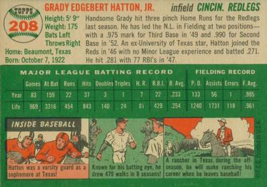1954 Topps #208 Grady Hatton Back