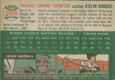 1954 Topps #209 Charlie Thompson Back