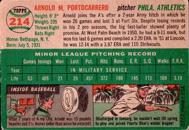 1954 Topps #214 Arnold Portocarrero Back