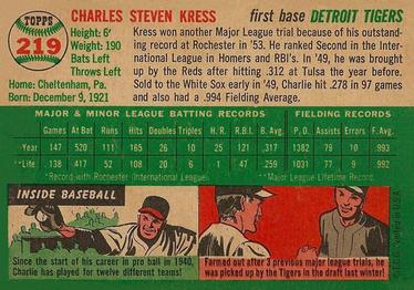 1954 Topps #219 Charlie Kress Back