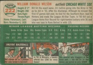 1954 Topps #222 Bill Wilson Back