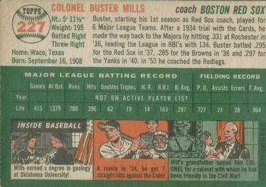 1954 Topps #227 Buster Mills Back