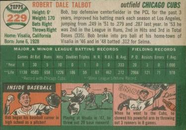 1954 Topps #229 Bob Talbot Back