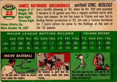 1954 Topps #22 Jim Greengrass Back