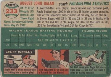 1954 Topps #233 Augie Galan Back