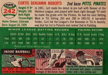 1954 Topps #242 Curt Roberts Back