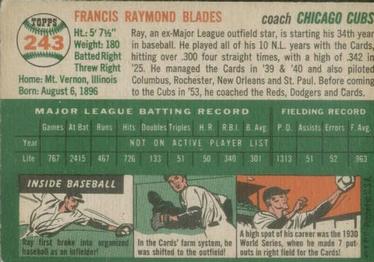 1954 Topps #243 Ray Blades Back