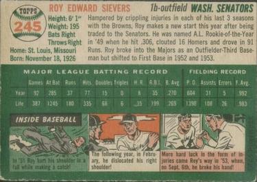 1954 Topps #245 Roy Sievers Back