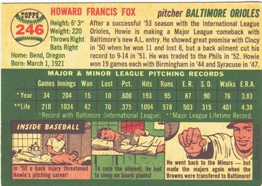 1954 Topps #246 Howie Fox Back