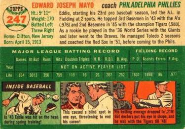 1954 Topps #247 Eddie Mayo Back