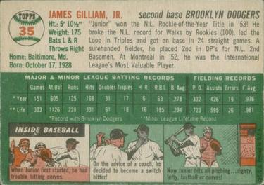 1954 Topps #35 Junior Gilliam Back