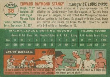 1954 Topps #38 Eddie Stanky Back