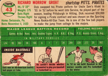 1954 Topps #43 Dick Groat Back
