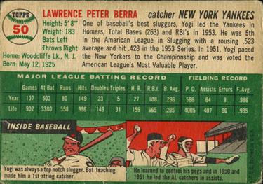 1954 Topps #50 Yogi Berra Back